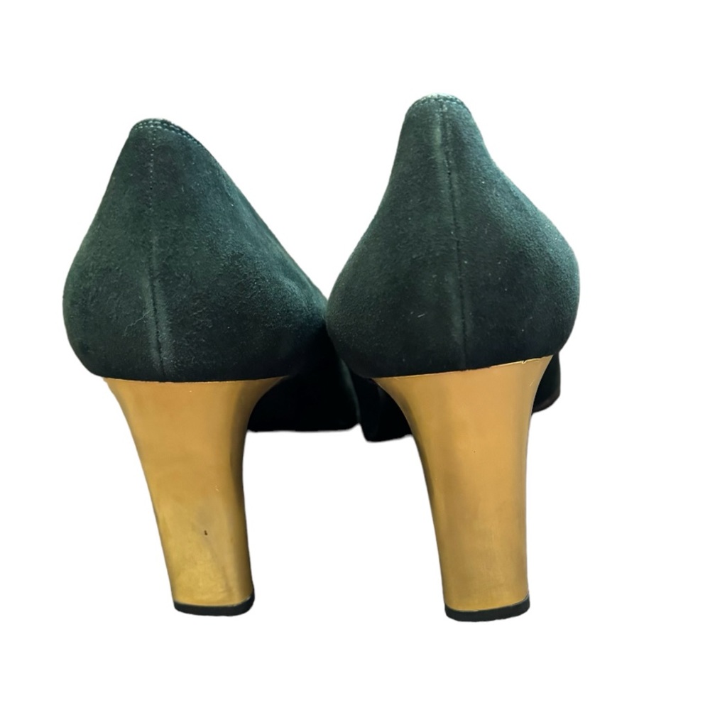 ST JOHN Womens Black Suede/Leather Made In Italy Gold Metal Toe/Heels Size 11 - Picture 5 of 7
